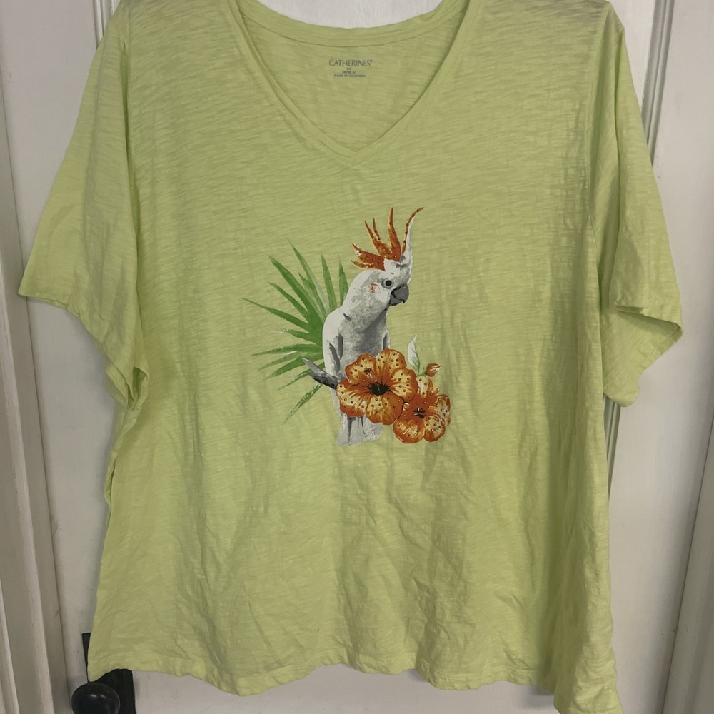 Catherines Yellow  Bird/ Flower Shirt 3X Relaxed Fit